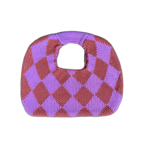 KOPARI Pink Red Harlequin Y2K Knit Handbag Tote Women's Size Small - Picture 4 of 6